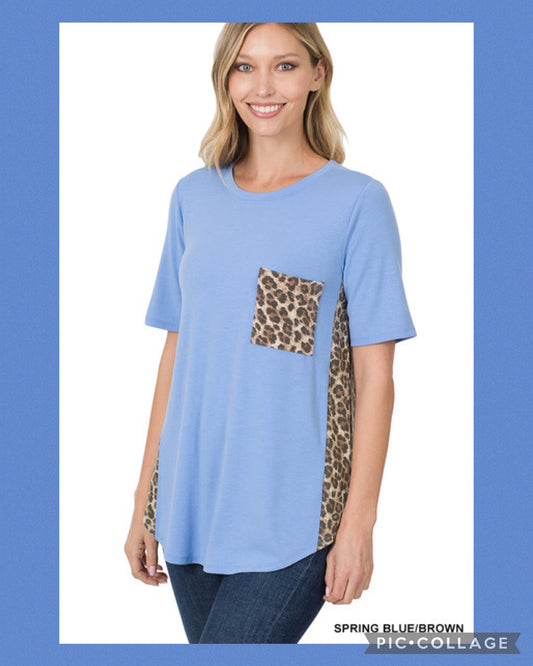 Curvy Sunny Blue & Leopard Top