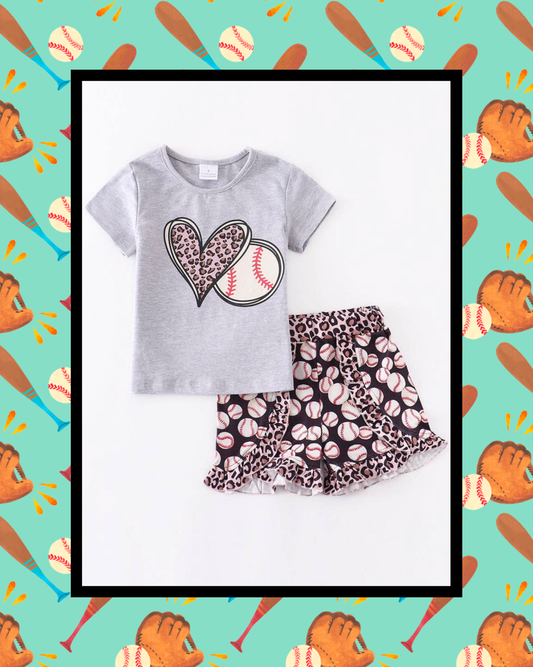 Cheetah Baseball Ruffle Short Set