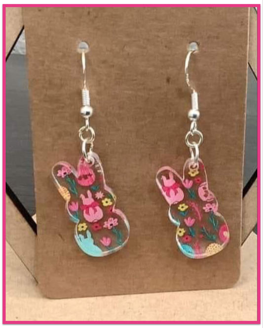 Floral Bunny Acrylic Earrings