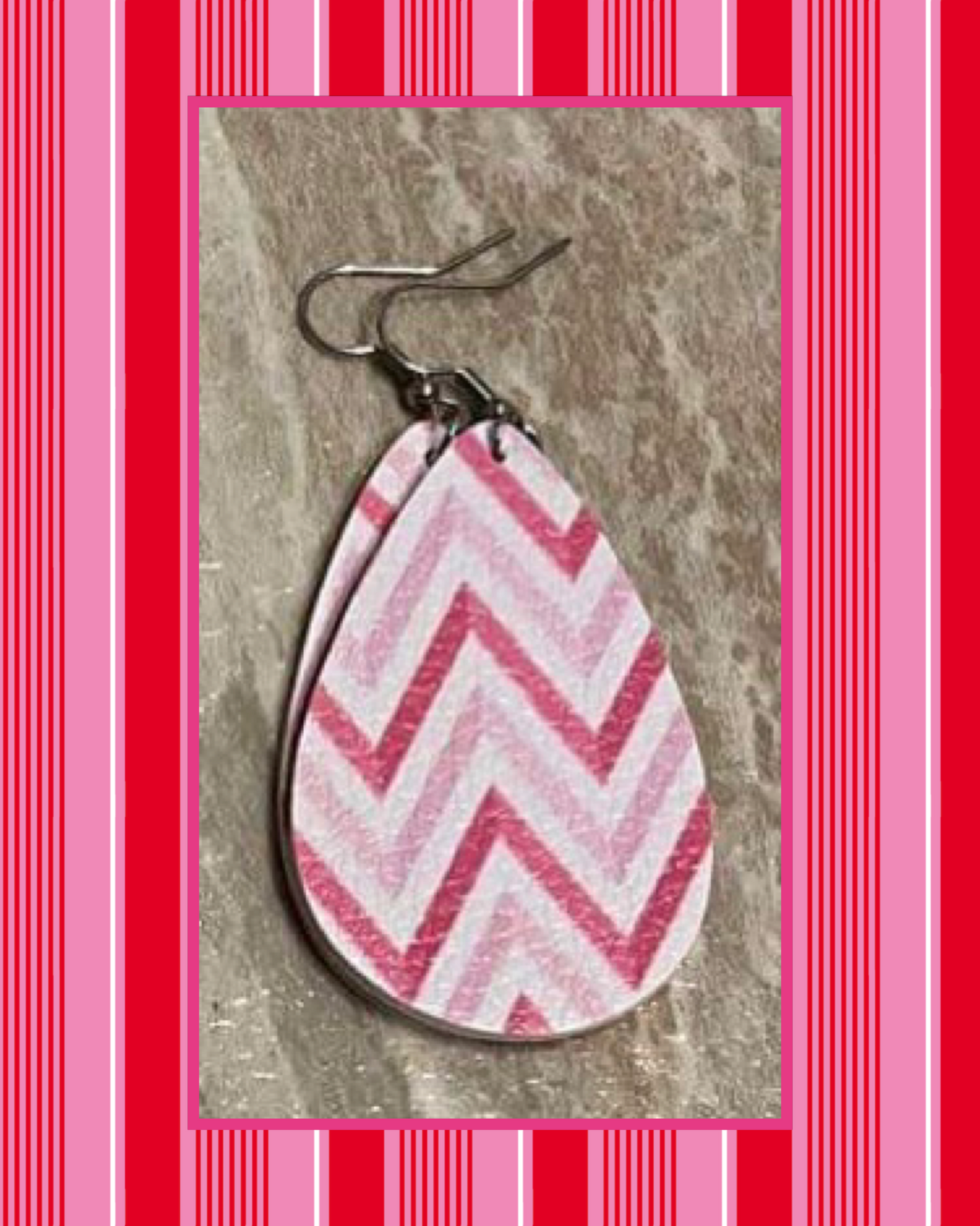 Pink Chevron Teardrop Leather Earrings