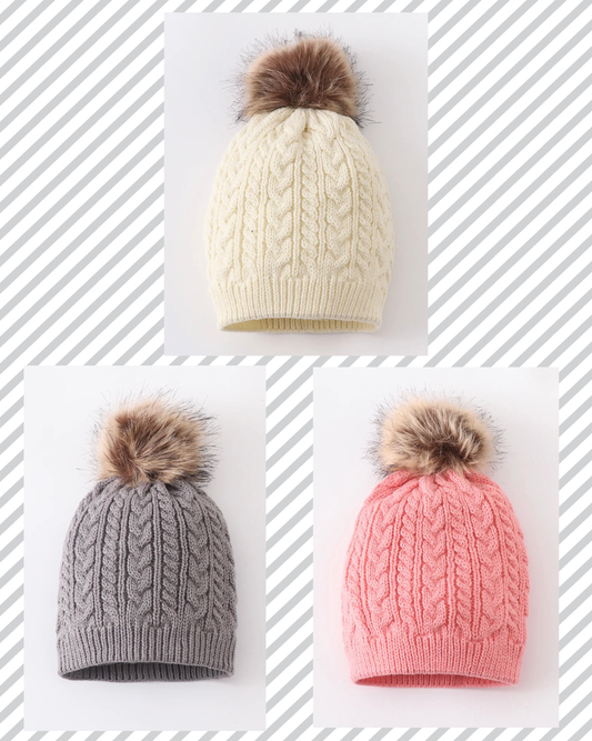 Kids Cable Knit Pom Pom Hat